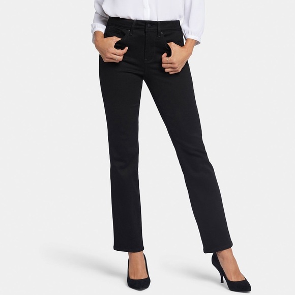 NYDJ Size 6 Black Cotton/Spandex 5 Pocket High Waist Straight Leg Denim Jeans - Picture 1 of 8